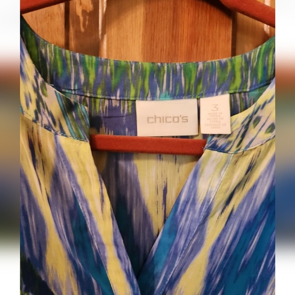 Chico's Sheer Ikat Breeze Duster Roll-tab Sleeve sz L/XL.  NWOT - Picture 5 of 6